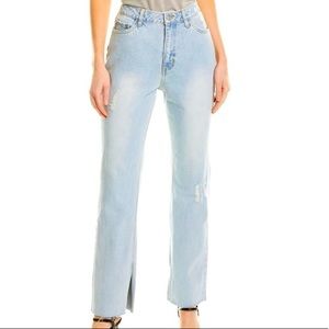 Avec Les Filles High Rise Slit Hem Wide Leg Distressed Jeans NWOT